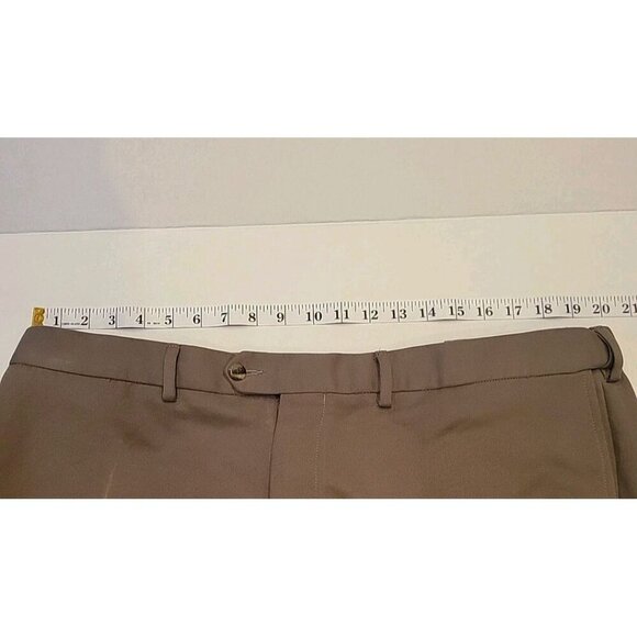 George Khaki Chino Pants Mens 40x30 Beige Half Elastic Waist Straight Cotton - Picture 6 of 7